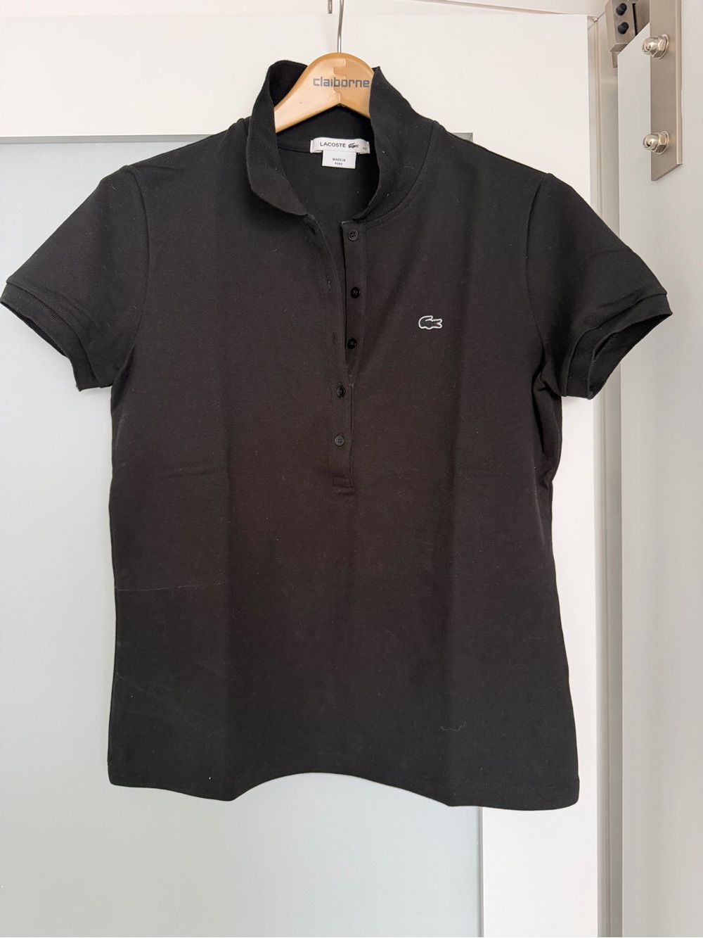 Lacoste Black Short Sleeve Button Polo with Crocodile Logo